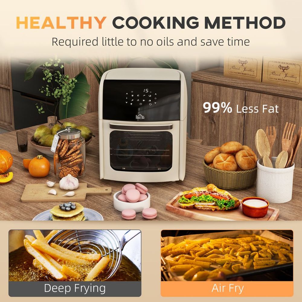 HOMCOM 12L Air Fryer Oven with 8 Preset Modes Rapid Air Circulation 1800W White